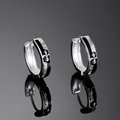 Silver knight hoop earrings with black enamel inlay and engraved Chivalry Spirit text - Knight Black Ear Cuff