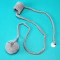 Hanging cat toy featuring grey plush ball with metal bell and elastic string suction cup - Grey Extended Door Spring Ball