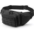 Tactical nylon waist pack for outdoor hiking with MOLLE system and multiple zip pockets - Black