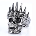 Gothic schedel-kroonring in vintage zilveren afwerking met metalen gravures - US 7 / Antiek Zilveren Schedel Kroon (03305)