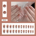 Press-on nails R835 featuring nude pink gradient and silver foil in ballerina shape - Medium Long Coffin Shape (Glue Type) / Sunset Afterglow (Gradient Smudge)