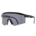 Polarized sports sunglasses in black frame with grey splatter detail and dark grey lens - LOGO PC Lens / C1-All Black Splatter
