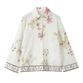 Linnenlook blouse met bloemenprint, lange mouwen en contrasterende biezen in Franse stijl - XS / Bloemenpatroon