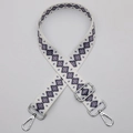Adjustable wide replacement bag strap with vintage purple geometric diamond pattern - No. 620 Silver Hook