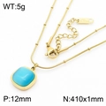 Gold-plated stainless steel necklace featuring a turquoise pendant and K18 hallmark - Gold - Square Style