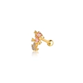 Detail of gold marine style stud earring with pink teardrop gems and clear zircon stones - Pink Drop Shape (EGD0016) / Gold