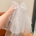 Fermaglio con velo a fiocco bianco con paillettes a stella e perle per bambine - Velo di Strass con Glitter di Stelle