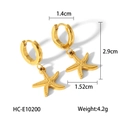 Golden stainless steel hoop earrings with starfish charms and precise size measurements - Starfish Hoop Earrings (HC-E10200)