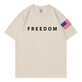 Classic beige cotton T-shirt with black FREEDOM text and US flag sleeve print - S / Beige