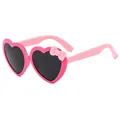 Cute heart-shaped children's sunglasses in rose and light pink with a sweet bow detail - C2-Deep Pink Frame Grey Lens
