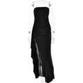 Elegant black off-shoulder ruched evening gown with high side slit and slim fit style - L / Black