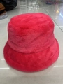 Detailed close-up showing thick plush texture of the red winter bucket hat for women - Adult size 56-58cm / Watermelon red