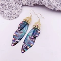 S925 sterling silver butterfly wing earrings in blue-green gradient with sequins - Green Painted Rhinestone-Gold