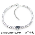 Silver tennis bracelet featuring sparkling zircon and a black heart-shaped center stone - Steel/Black (KB168993-Z)