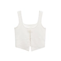 White knit cropped tank top with front hook-and-eye closure and V-cut hemline - S / White