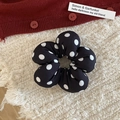 Floral sponge hair scrunchie in black with white polka dots for women's hairstyles - Black Polka Dot