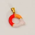 Letter Q pendant with red, orange and white enamel on luxury titanium steel base - Q-Single Pendant (Red Orange White/Gold)