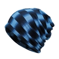 Blauw en zwart gebreide muts met schaakbordpatroon en zachte dikke thermische stof - M (56-58cm) / Blauw Geruit