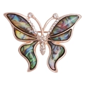 Golden butterfly brooch with colorful shell inlay and sparkling crystal accents - YNCP1890 Butterfly