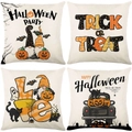 Set of four linen Halloween pillow covers with pumpkin, ghost, and cat holiday patterns - Halloween Series 4-Piece Set-02