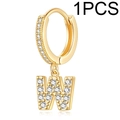 Gold-plated hoop earring with micro-pave zircon letter W pendant for women - Single Letter Earring W