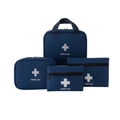 Navy blue 4-piece first aid storage kit with white medical cross and carry handle - Four-Piece Set / Navy Blue