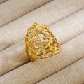 Macro detail of 18K gold plated stainless steel ring with coral-like texture and tiny zircons - 47-Hollow Coral