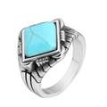 Retro stainless steel ring for men featuring a square turquoise stone and vintage finish - US 9 / Steel Blue Turquoise