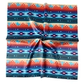 Foulard quadrato in seta satinata stile western con strisce arancio blu e motivi - 52x52cm