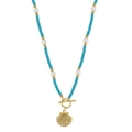 Elegant S925 silver necklace with shell pendant, blue beads, and freshwater pearls - 925 Silver / Gold (GPN82-14K)