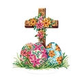 Adorno de pintura de diamante cruz de Pascua y huevos con textura de madera - Adorno de cruz con base de hierba
