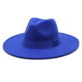 Detailed view of royal blue wool fedora hat with wide brim and matching ribbon band - M (56-58cm) / Sapphire Blue