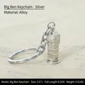 Detailed view of Big Ben alloy keychain in silver finish with dimensions on linen background - Multi-size / Big Ben Small Silver