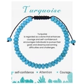 Detail view of blue natural stone abacus bead bracelet with adjustable cord and message card - Turquoise
