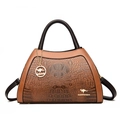 Sac à main marron foncé en cuir de crocodile avec logo kangourou doré et poignées - Jaune
