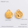 Gold stainless steel Cancer zodiac coin pendant featuring embossed crab design - Cancer