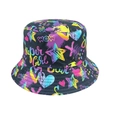 Sombrero de pescador reversible negro con estampados de graffiti de corazones - Estilo 4 (Letras de Grafiti)