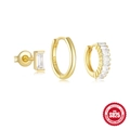 Three-piece gold plated S925 sterling silver earring set with rectangular cubic zirconia - Gold #2