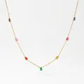 Elegant gold necklace with seven vibrant multi-color teardrop zircon stones - Gold Plated Colorful Zirconia Necklace(D1214)