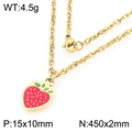 Golden titanium steel necklace featuring a red enamel strawberry pendant for summer - Gold Necklace Red Strawberry 15x10mm (KN293001-Z)
