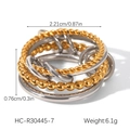Dimensions détaillées des bagues multicouches texturées en or 18 carats et argent - Style Entrelacé Géométrique Or Argent (HC-R30445-7)