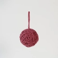 Dusty pink yarn-wrapped Christmas ball ornament with hanging loop for tree decor - Dark Pink