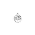 Polished silver stainless steel Tree of Life round pendant with top ring on white background - Tree of Life / Silver