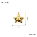 Macro shot of gold star pendant with green rhinestones and precise size measurements - BP1142B2 (Gold Star - Green Stone)