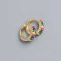 Rainbow gemstone huggie earrings in gold finish with rectangular multi-color zircons - 925 Silver / Golden (Colorful Stone)