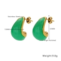 Boucles d'oreilles goutte marbre vert en acier inoxydable doré 18k, haut 23mm - Style Goutte d'Eau Or + Vert (KE030)