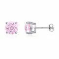 Elegante S925 zilveren oorknopjes met 8mm roze zirkonia in sprankelende slijpvorm - 925 Zilver/Roze Zirkonia / 8mm