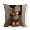 Linen square cushion cover with cute Yorkshire Terrier print and Love collar detail - Square (No Insert) / Yorkshire Terrier Style (AB6821-2)