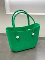 Large bright green EVA rubber beach tote bag with breathable holes and white handle buttons - Large / Green