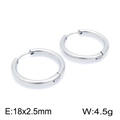 Orecchini a cerchio in acciaio inossidabile argento lucido diametro 18mm - 18x2.5mm / Color Acciaio